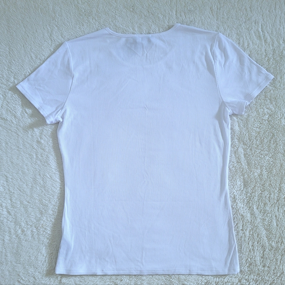 bebe White Ribbed Top with Clear Rhinestones💎 - NWT - Picture 2 of 15